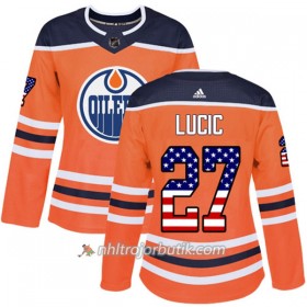 Dame Ishockey Edmonton Oilers Tröja Milan Lucic 27 Adidas 2017-2018 Orange USA Flag Fashion Authentic